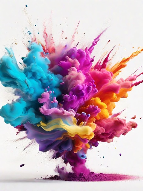 Colorful rainbow holi paint color powder explosion isolated white wide panorama background