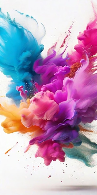 Colorful rainbow holi paint color powder explosion isolated white wide panorama background