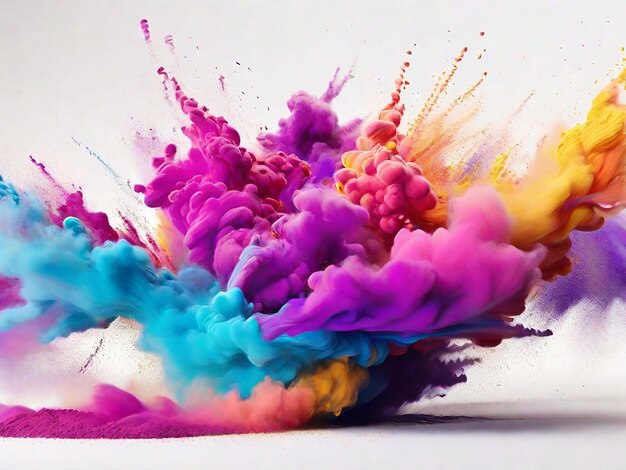 Colorful rainbow holi paint color powder explosion isolated white wide panorama background