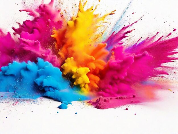 Colorful rainbow holi paint color powder explosion isolated white wide panorama background