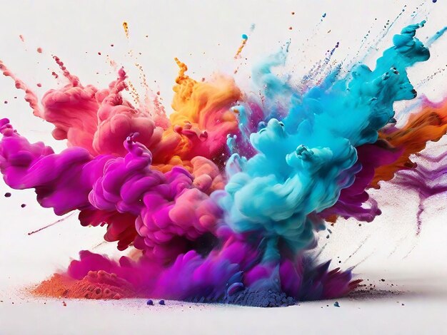 Colorful rainbow holi paint color powder explosion isolated white wide panorama background