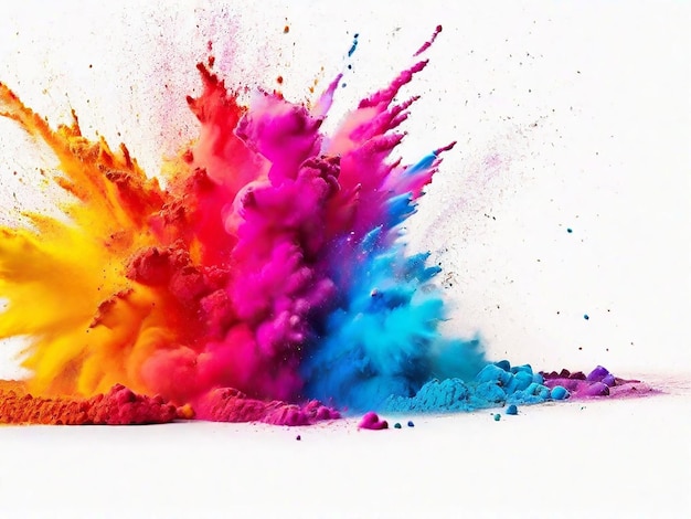 Colorful rainbow holi paint color powder explosion isolated white wide panorama background