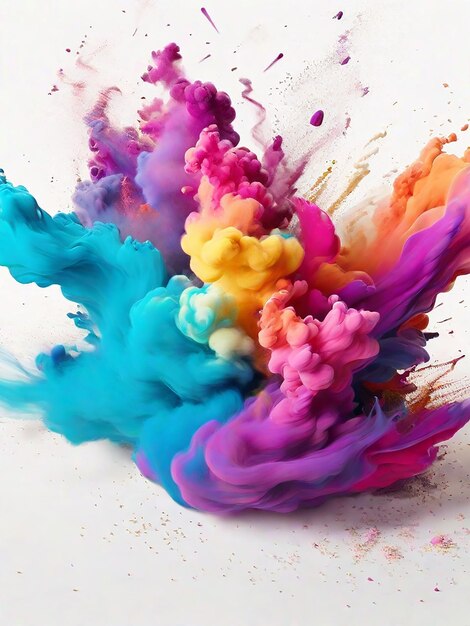 Colorful rainbow holi paint color powder explosion isolated white wide panorama background