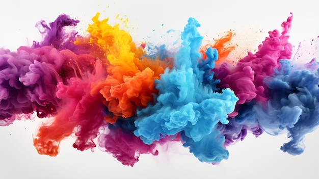 Colorful rainbow holi paint color powder explosion isolated white wide panorama background