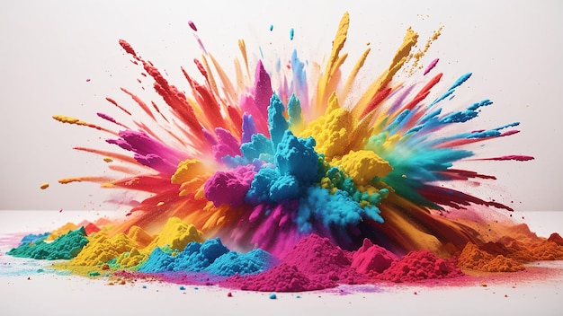 Colorful rainbow holi paint color powder explosion isolated white wide panorama background