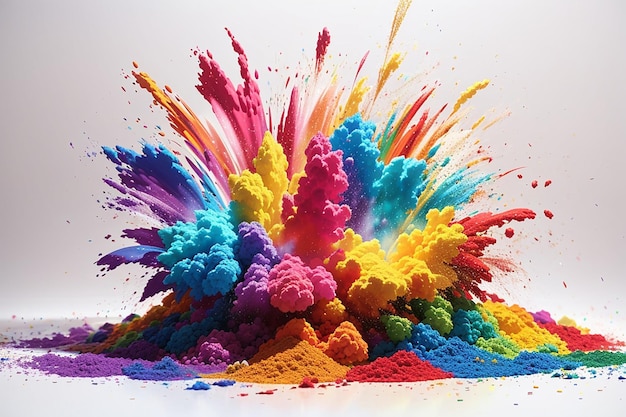 Colorful rainbow holi paint color powder explosion isolated on white wide panorama background