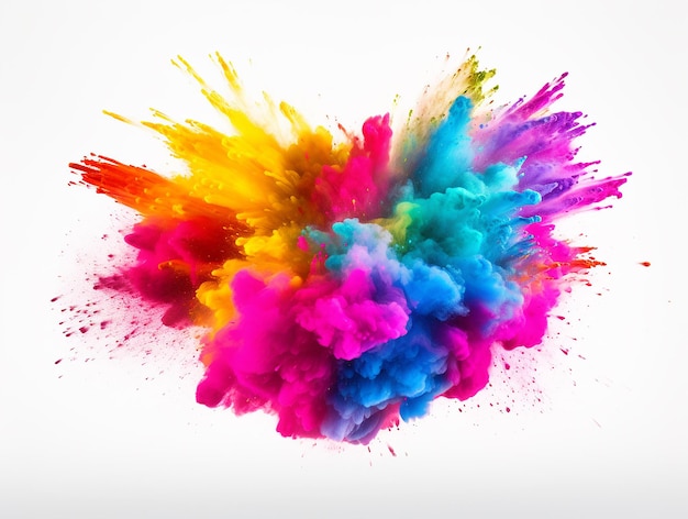 Colorful Rainbow Holi Paint Powder Explosion on White