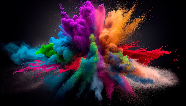 Colorful rainbow holi paint splash color powder explosion Generative Ai