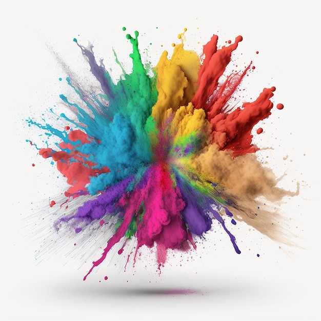 Colorful rainbow holi paint splash explosion of colored powder on white background Generative AI