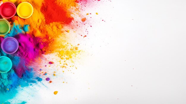 Colorful rainbow holi paint vivid color powder explosion isolated on white background