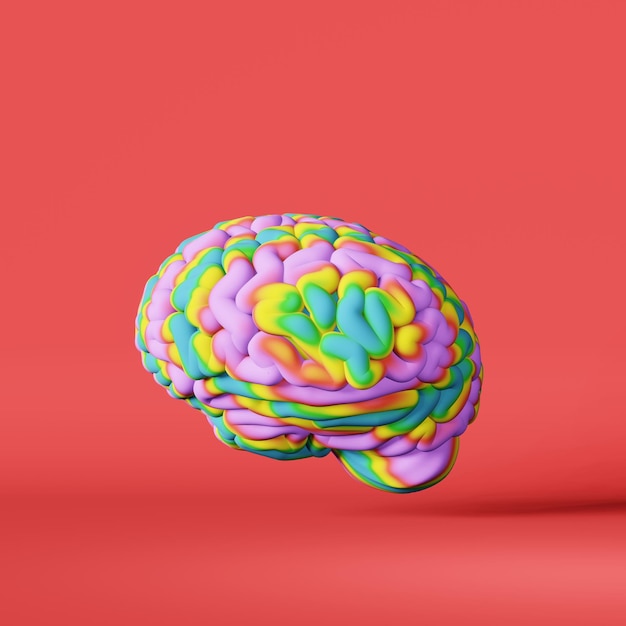 사진 화려한 무지개 인간의 두뇌 3d 렌더링 핑크 lgbt 자부심 기호 색상 심리학 인간 행동 세계 자폐증의 날