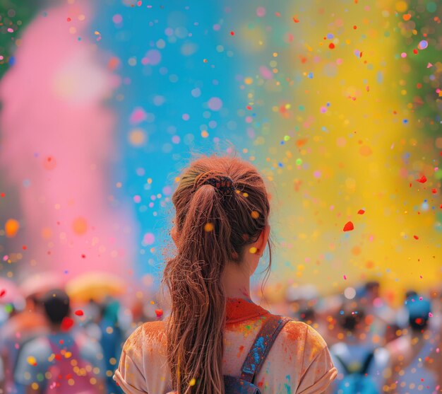 Photo colorful rainbow indian people celebrate holi festival