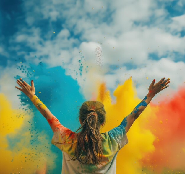 Foto l'arcobaleno colorato il popolo indiano celebra la festa di holi