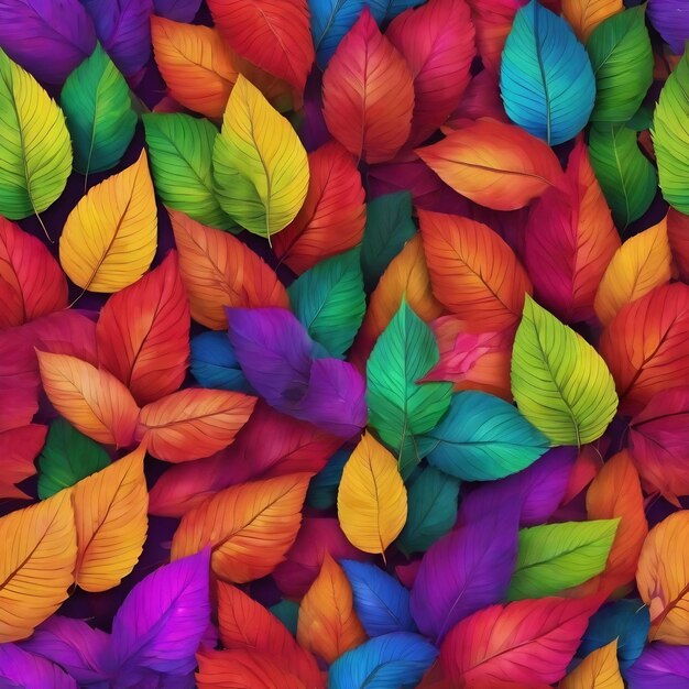 Colorful rainbow leaf seamless pattern texture background