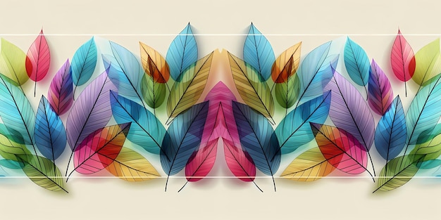 Colorful rainbow leaves background floral backdrop graphic card design style Vector illustration