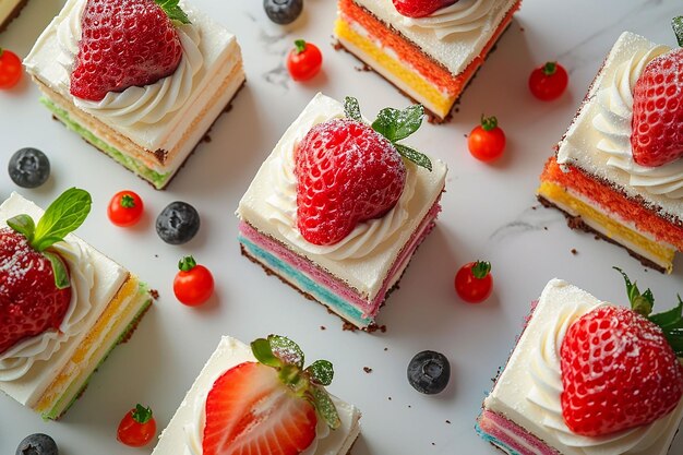 Colorful rainbow LGBT cakes on a white background