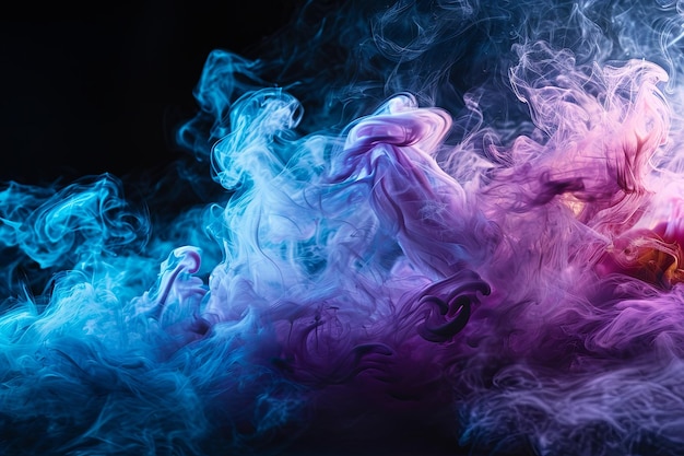 다채로운 무지개 네온 연기 페인트 폭발 다채로운 페인트 스플래터와 어두운 배경에 수채화 파우더 스플래시