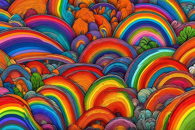 カラフルな虹模様の壁紙デザイン