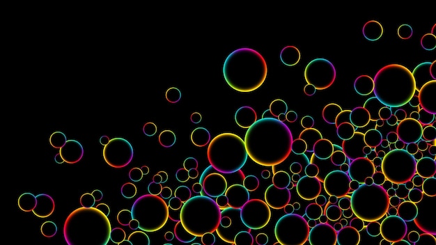 Colorful rainbow random flying luminous floating balls glowing circles spheres or bubbles