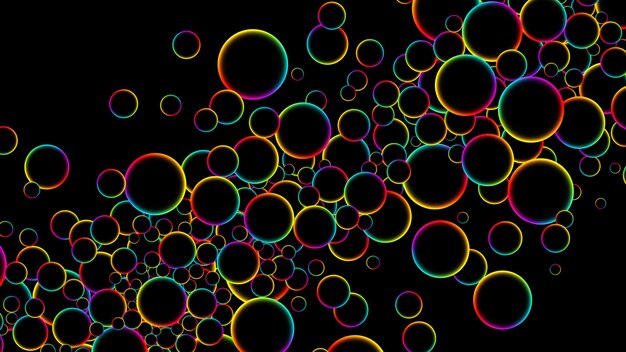 Photo colorful rainbow random flying luminous floating balls glowing circles spheres or bubbles