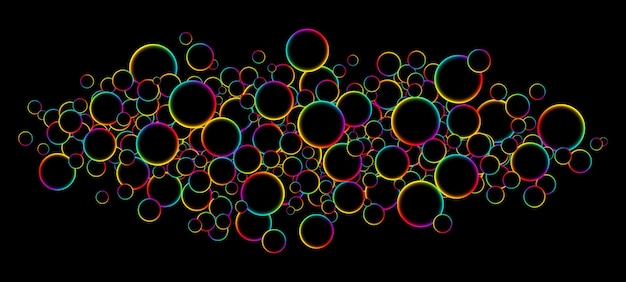 Colorful rainbow random flying luminous floating balls glowing circles spheres or bubbles