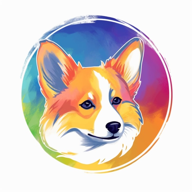 Colorful rainbow realistic corgi dog head on a white background Illustration AI generation