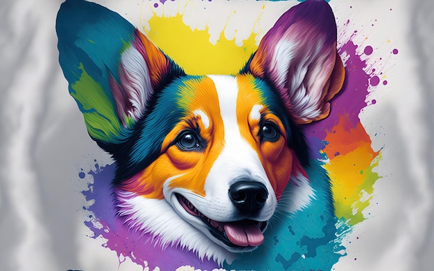 Colorful rainbow realistic dog head on white background