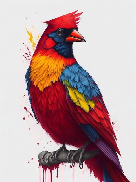 Foto colorato arcobaleno realistico mascotte del cardinale del nord