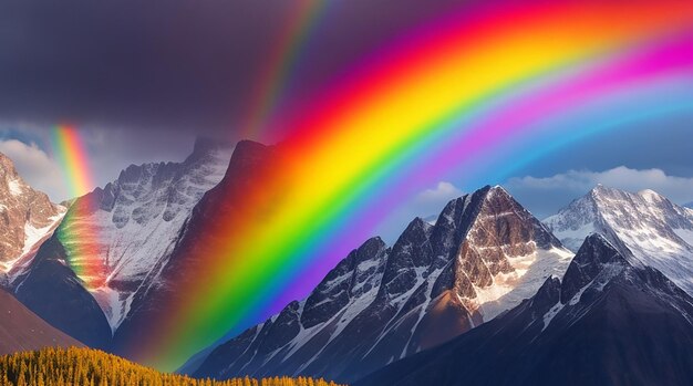 Photo colorful rainbow wallpaper rain sky beautiful rainbow background forest meadow flowers