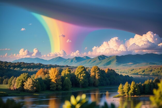 Colorful rainbow wallpaper rain sky beautiful rainbow background forest meadow flowers