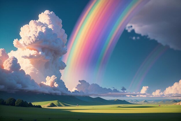 Colorful rainbow wallpaper rain sky beautiful rainbow background forest meadow flowers