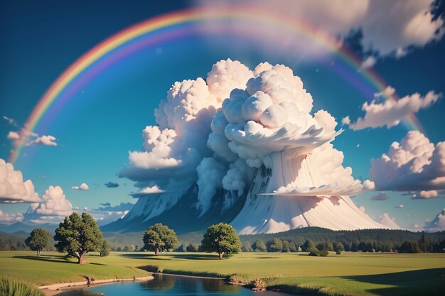 Foto colore della carta da parati dell'arcobaleno pioggia cielo bellissimo sfondo dell'arcabaleno foresta prato fiori