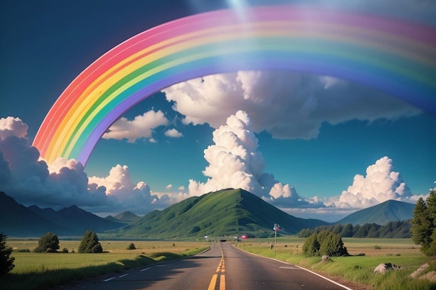 Foto colore della carta da parati dell'arcobaleno pioggia cielo bellissimo sfondo dell'arcabaleno foresta prato fiori