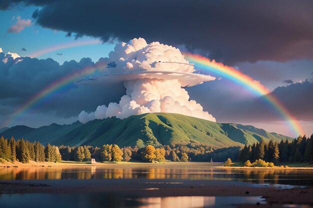 Photo colorful rainbow wallpaper rain sky beautiful rainbow background forest meadow flowers