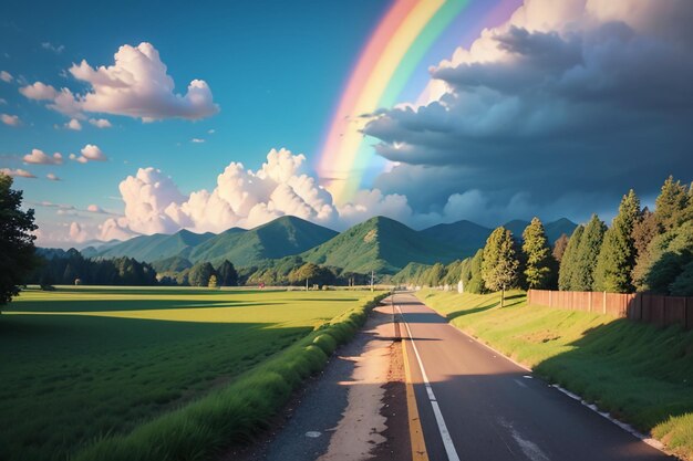 Colorful Rainbow Wallpaper Rain Sky Beautiful Rainbow Background Forest Meadow Flowers