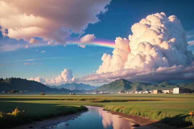 Colorful Rainbow Wallpaper Rain Sky Beautiful Rainbow Background Forest Meadow Flowers