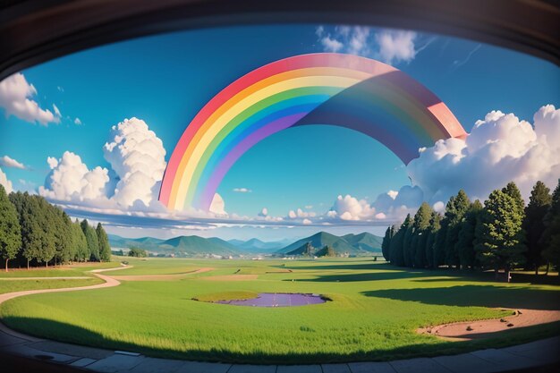 Photo colorful rainbow wallpaper rain sky beautiful rainbow background forest meadow flowers