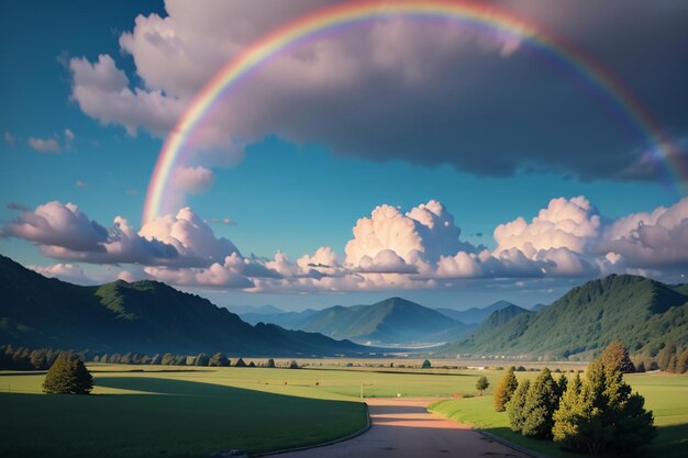 Colorful rainbow wallpaper rain sky beautiful rainbow background forest meadow flowers