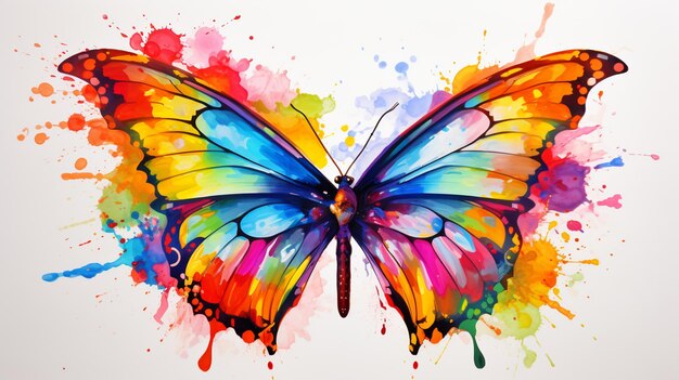 Colorful rainbow watercolor butterfly painting image ai generated