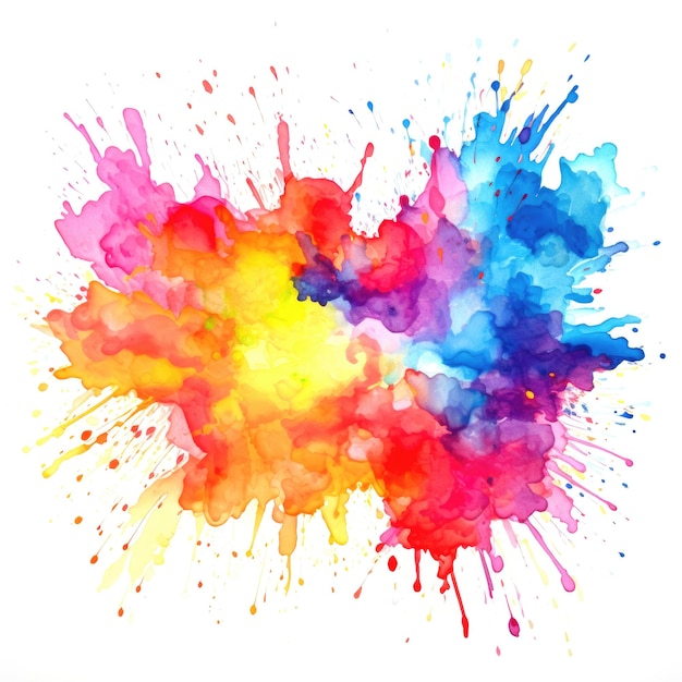 colorful rainbow watercolor splashes on white background