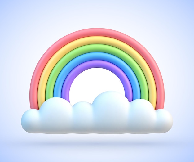 Colorful rainbow with clouds 3d vector illustration