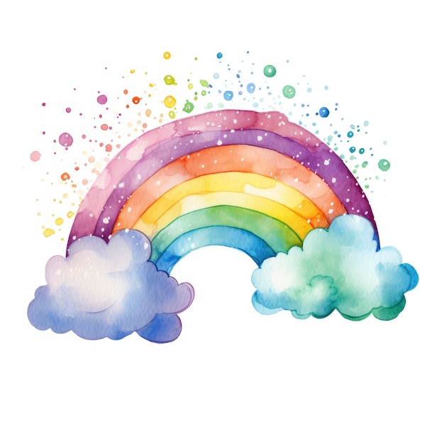 Colorful Rainbow with Clouds Artistic Cute