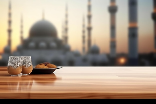 Colorful ramadan background with mosque Generative AI