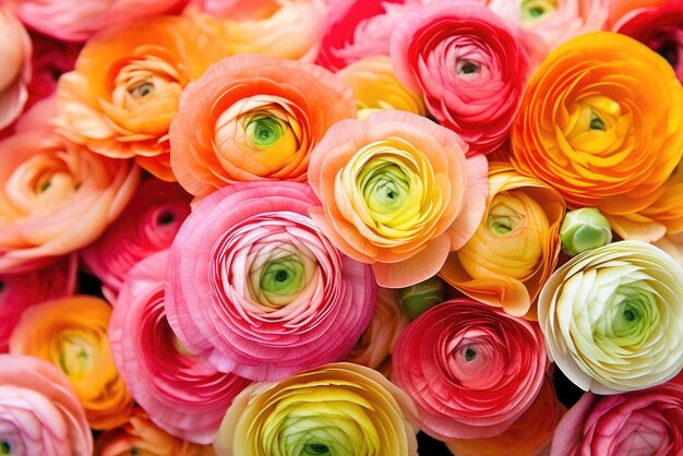 Colorful ranunculus in a bouquet Persian buttercups bouquet of spring flowers Generative AI