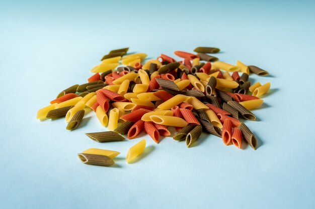 Colorful raw pasta heap