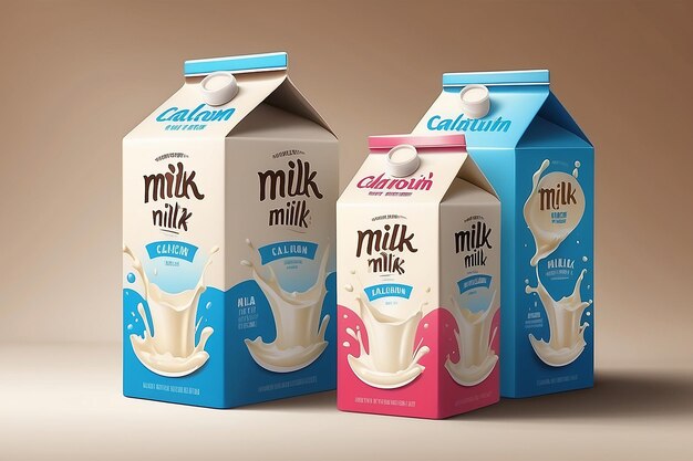 Colorful realistic poster advertising carton packs with natural milk rich in calcium and protein vector