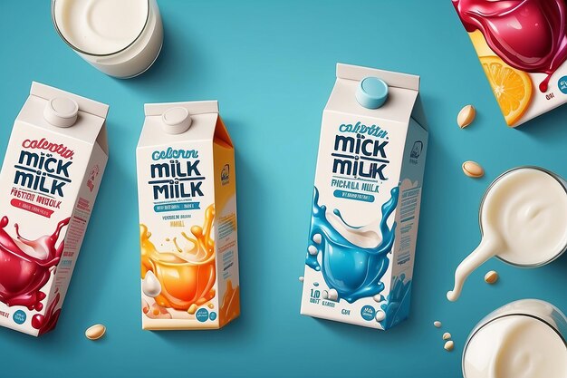 Colorful realistic poster advertising carton packs with natural milk rich in calcium and protein vector