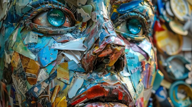 Photo colorful recycled metal art sculpture detail