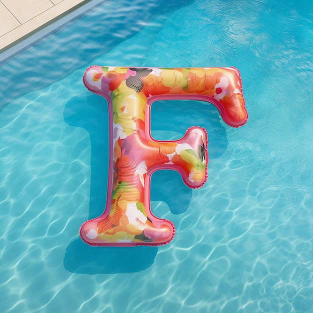 Colorful red air mattress in the shape of the letter f