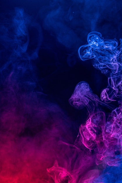 colorful red and blue color smoke isolated on black background